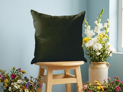 Olive Green Colour Textured Velvet Flock Readymade cushion cover