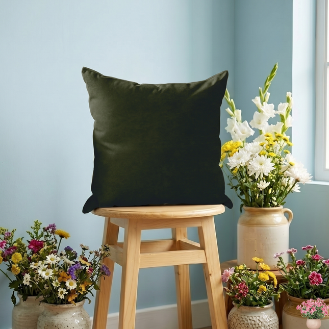 Olive Green Colour Textured Velvet Flock Readymade cushion cover