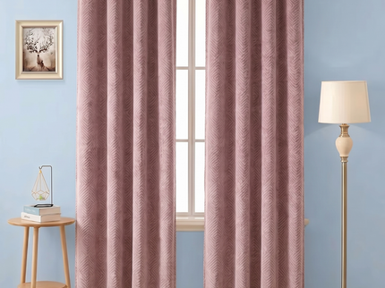 Dusty pink colour textured velvet flock geometric pattern readymade curtain
