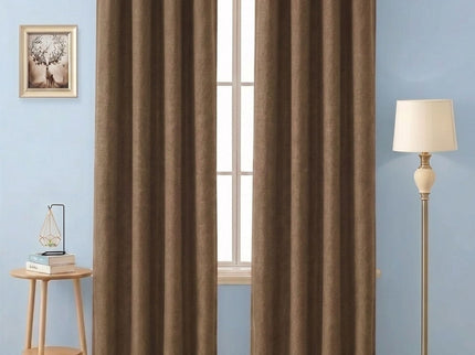 Coffee Brown Colour Textured Velvet Flock Readymade Curtain