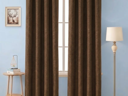 Dark Brown Colour Textured Velvet Flock Readymade Curtain