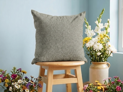 Greenish grey colour textured pattern velvet flock readymade cushion cover