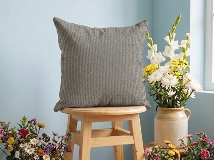Grey colour textured weave pattern velvet flock readymade cushion cover