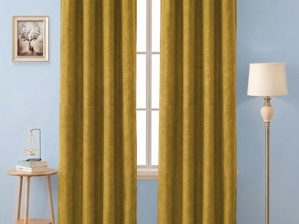 Greenish Yellow Colour Textured Velvet Flock Readymade Curtain