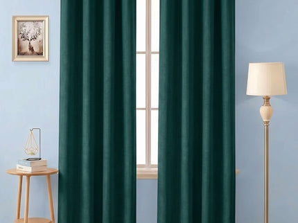 Teal green colour textured plain velvet flock readymade curtain