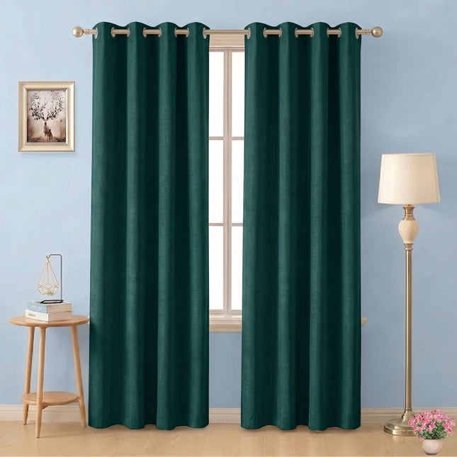 Teal green colour textured plain velvet flock readymade curtain