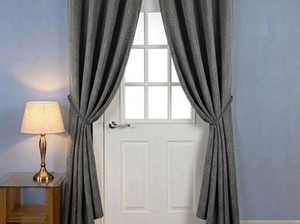 Black colour textured weave pattern velvet flock readymade curtain (Dual side)