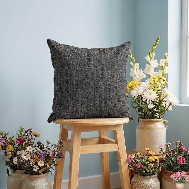 Dark charcoal colour textured weave pattern velvet flock readymade cushion cover