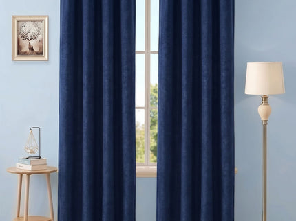 Dark Blue Colour Textured Velvet Flock Readymade Curtain