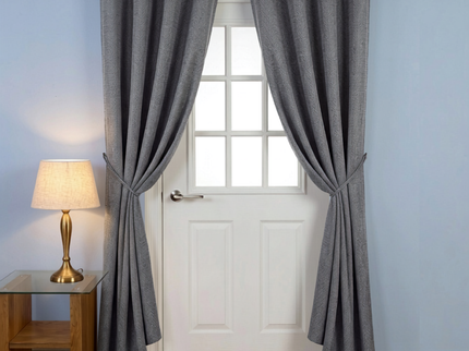 Dark charcoal colour textured weave pattern velvet flock readymade curtain (Dual side)