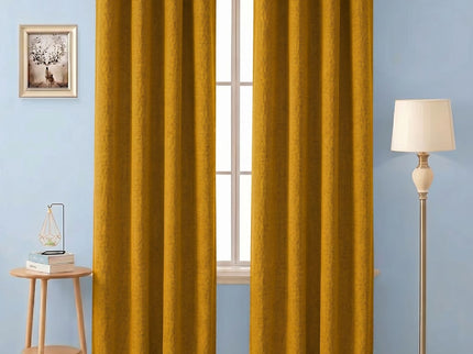 Mustard colour textured plain velvet flock readymade curtain