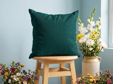 Teal green colour textured plain velvet flock readymade cushion cover
