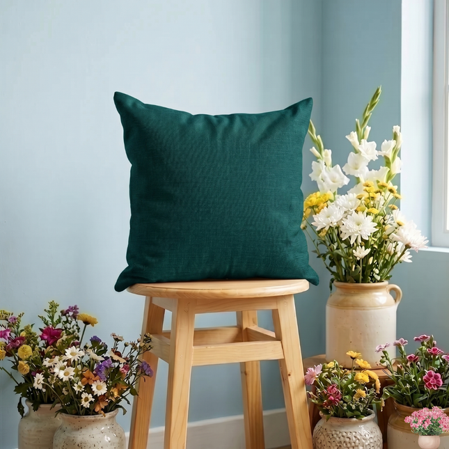 Teal green colour textured plain velvet flock readymade cushion cover