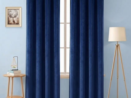 Royal Navy Blue Colour Textured Velvet Flock Readymade Curtain
