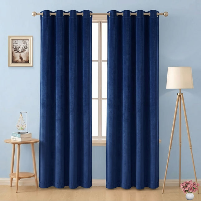 Royal Navy Blue Colour Textured Velvet Flock Readymade Curtain