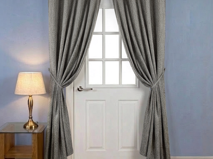 Grey colour textured weave pattern velvet flock readymade curtain (Dual side)