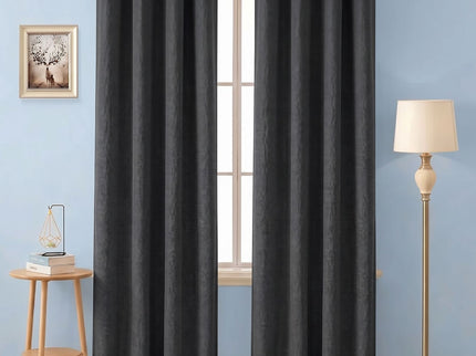Charcoal grey colour textured plain velvet flock readymade curtain