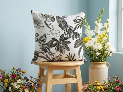 Olive Green and Warm Beige Colour Floral and Leaves Pattern readymade cushion cover