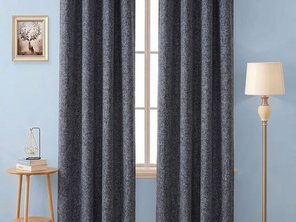 Navy blue colour textured plain velvet flock readymade curtain