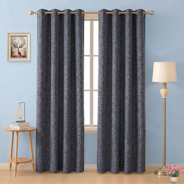 Navy blue colour textured plain velvet flock readymade curtain