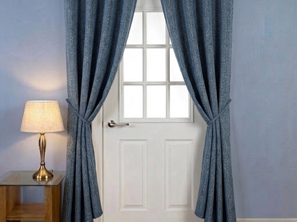 Royal blue colour textured weave pattern velvet flock readymade curtain