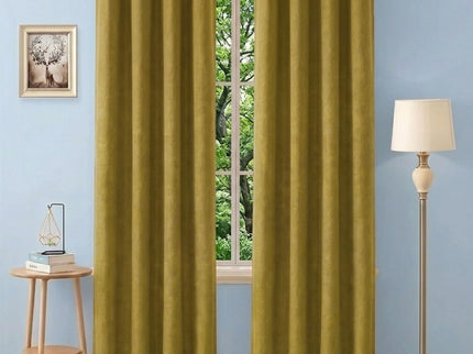 Dark Yellow Colour Textured Velvet Flock Readymade Curtain