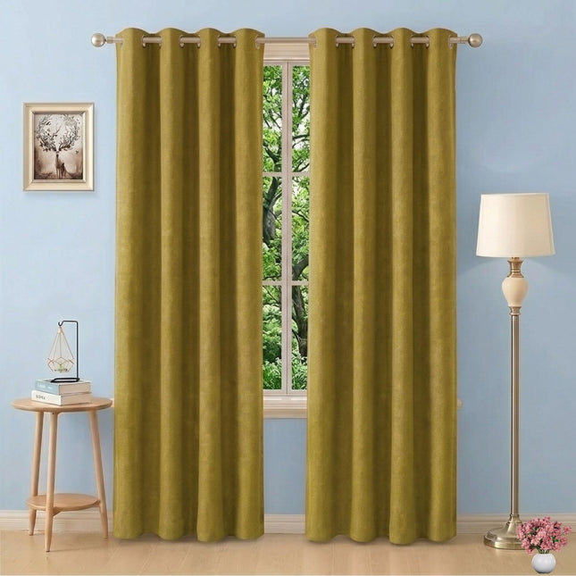 Dark Yellow Colour Textured Velvet Flock Readymade Curtain