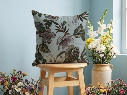 Dusty Rose and Forest Green Colour Floral and Leaves Pattern readymade cushion cover