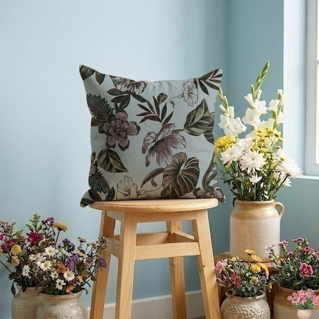 Dusty Rose and Forest Green Colour Floral and Leaves Pattern readymade cushion cover