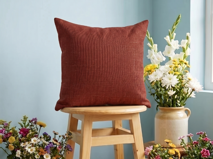 Rust red colour textured plain velvet flock readymade cushion cover