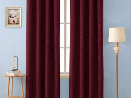 Wine colour textured plain velvet flock readymade curtain