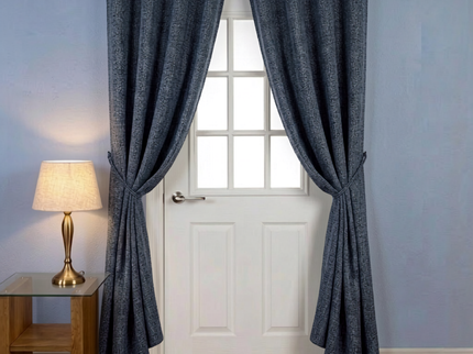Navy blue colour textured weave pattern velvet flock readymade curtain (Dual side)