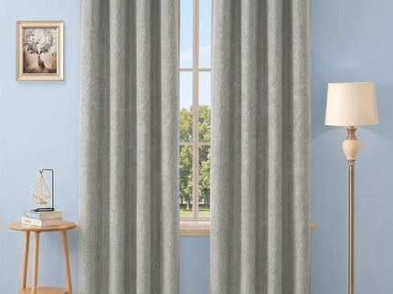 Light Beige Taupe Colour Textured Velvet Flock Readymade Curtain