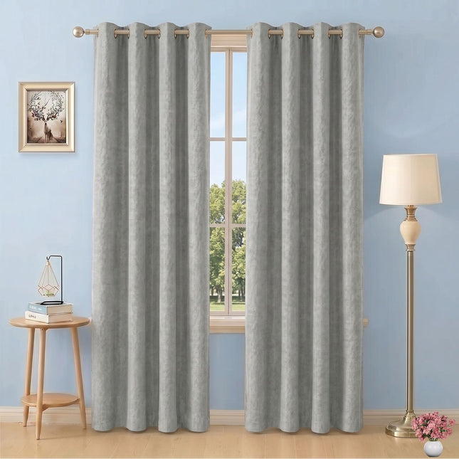 Light Beige Taupe Colour Textured Velvet Flock Readymade Curtain