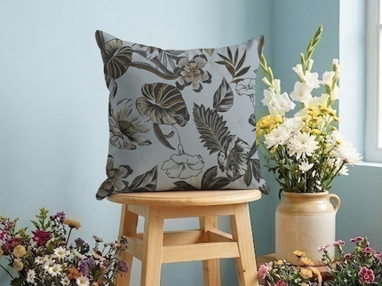 Olive Green and Mocha Brown Colour Floral and Leaves Pattern readymade cushion cover
