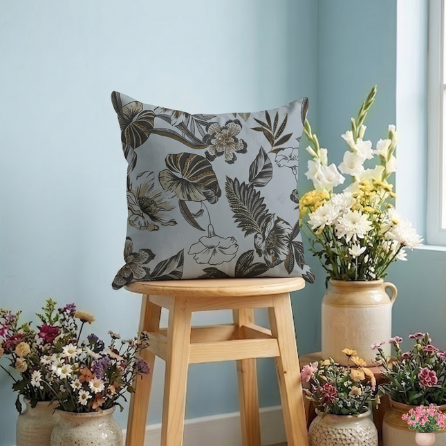Olive Green and Mocha Brown Colour Floral and Leaves Pattern readymade cushion cover