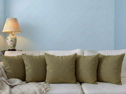 Mustard green colour textured weave pattern velvet flock readymade cushion cover