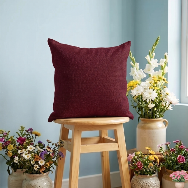 Wine colour textured plain velvet flock readymade cushion cover (Dual side)