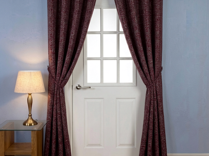 Wine colour textured weave pattern velvet flock readymade curtain (Dual side)