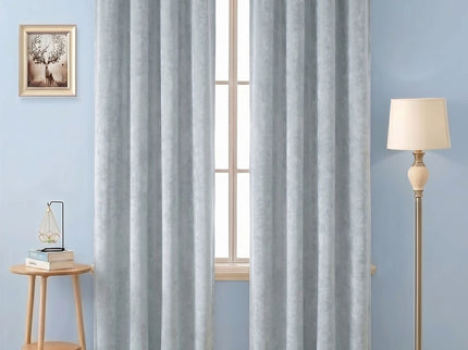 Light Grey Beige Colour Textured Velvet Flock Readymade Curtain