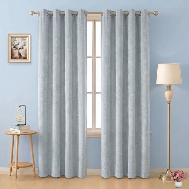 Light Grey Beige Colour Textured Velvet Flock Readymade Curtain