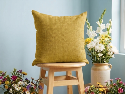 Mustard colour textured plain velvet flock readymade cushion cover