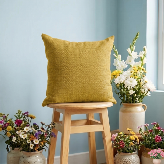 Mustard colour textured plain velvet flock readymade cushion cover