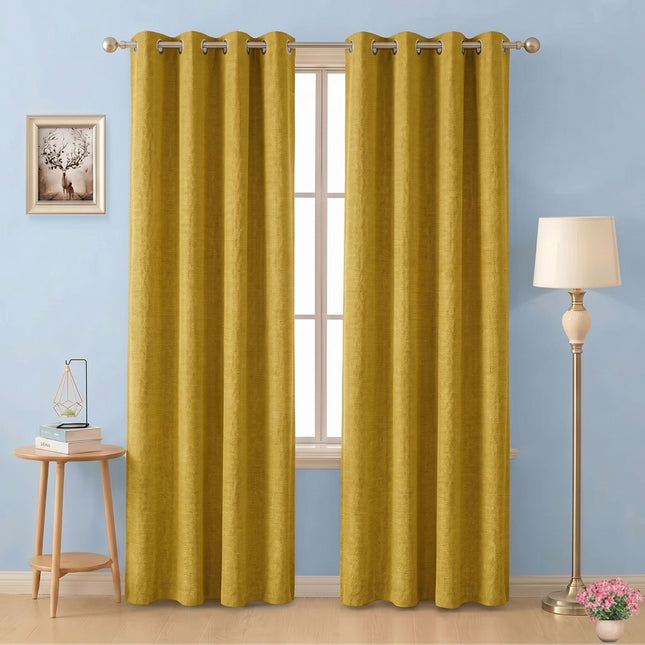 Mustard colour textured plain velvet flock readymade curtain