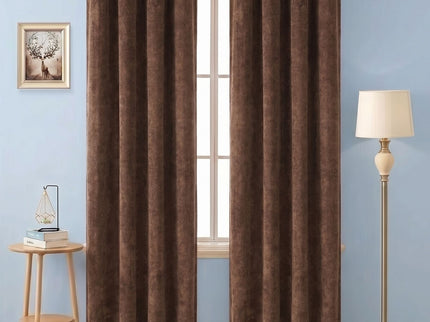 Mocha Brown Colour Textured Velvet Flock Readymade Curtain