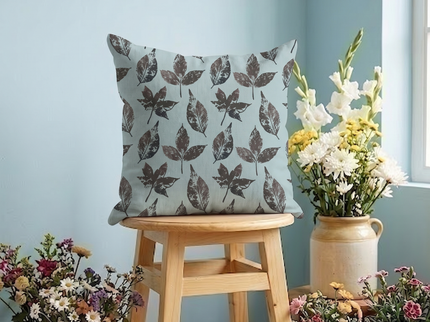 Dark Brown Colour Leaves Pattern readymade cushion cover