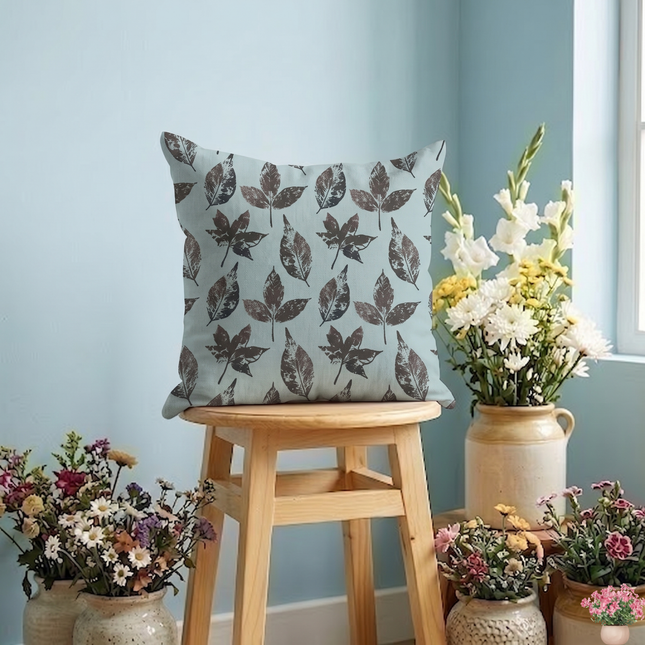 Dark Brown Colour Leaves Pattern readymade cushion cover