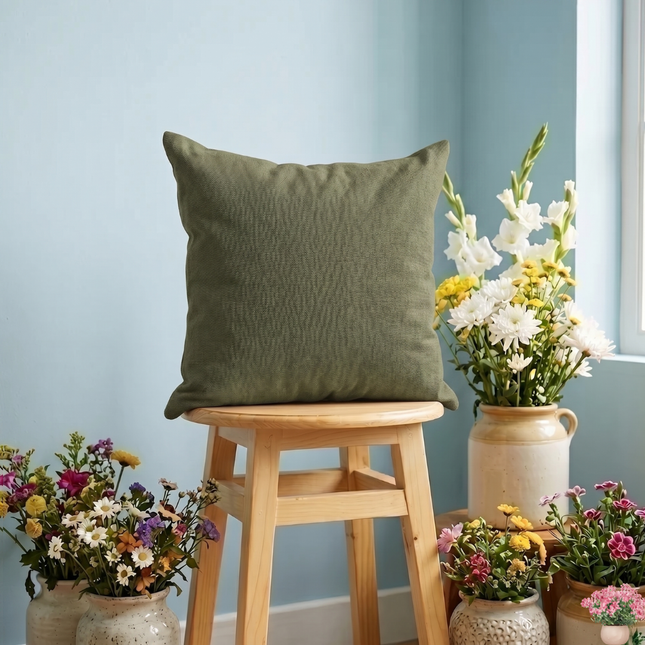 Olive green colour textured plain velvet flock readymade cushion cover