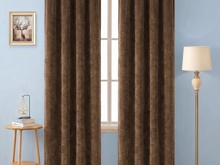 Brown Colour Textured Velvet Flock Readymade Curtain