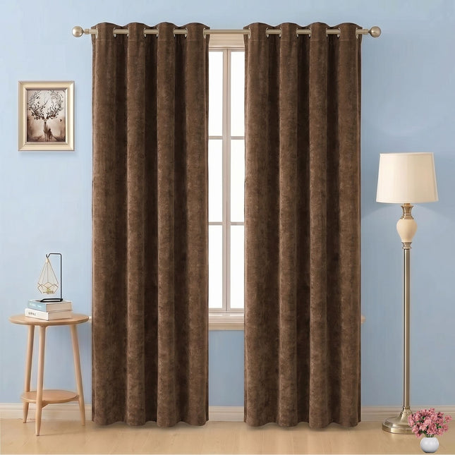 Brown Colour Textured Velvet Flock Readymade Curtain